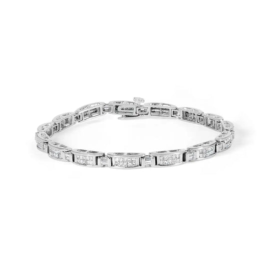 14k White Gold 2.0 Cttw Baguette and Princess-cut Diamond Tennis Bracelet (h-i Color Si1-si2 Clarity) - 7’’ - Fine