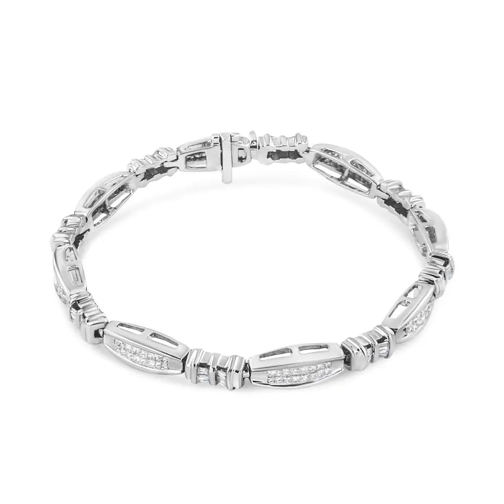 14k White Gold 2.0 Cttw Channel-set Alternating Baguette and Princess-cut Diamond Link Bracelet (h-i Color Si2-i1