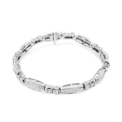 14k White Gold 2.0 Cttw Channel-set Alternating Baguette and Princess-cut Diamond Link Bracelet (h-i Color Si2-i1