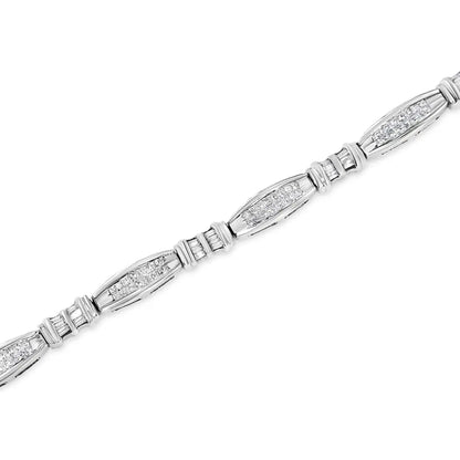 14k White Gold 2.0 Cttw Channel-set Alternating Baguette and Princess-cut Diamond Link Bracelet (h-i Color Si2-i1