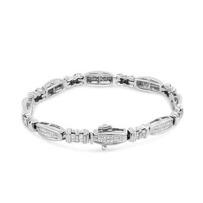 14k White Gold 2.0 Cttw Channel-set Alternating Baguette and Princess-cut Diamond Link Bracelet (h-i Color Si2-i1