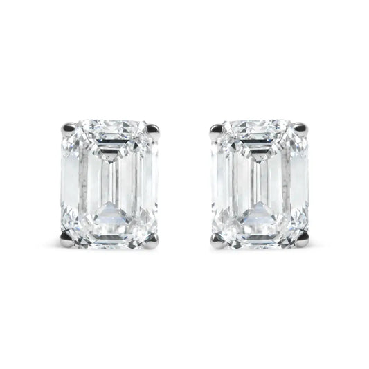 14k White Gold 2.0 Cttw Emerald Cut Lab Grown Diamond Solitaire Stud Earrings (g-h Color Vs1-vs2 Clarity) - Fine