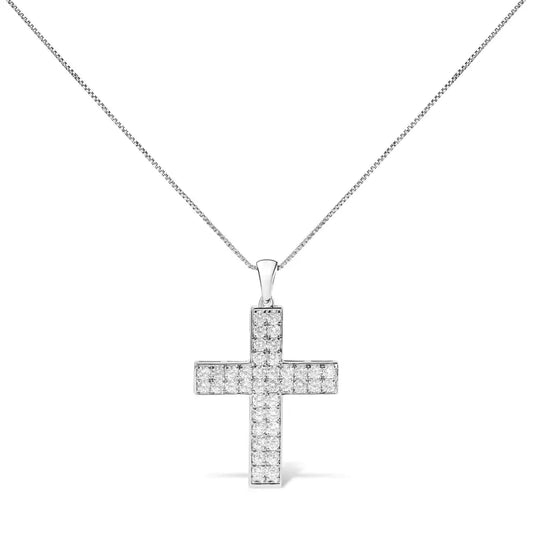 14k White Gold 2.0 Cttw Lab Grown Diamond Inlay Cross Pendant Necklace (f-g Color Vs1-vs2 Clarity) - 18’’ Inches