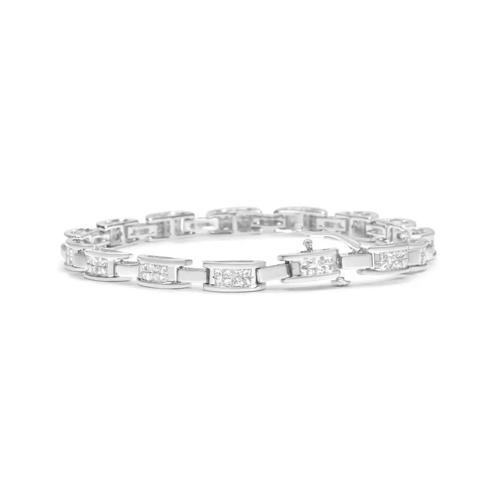 14k White Gold 2.0 Cttw Princess Cut Invisible Set Diamond Rectangular Link Bracelet (i-j Color I1-i2 Clarity)