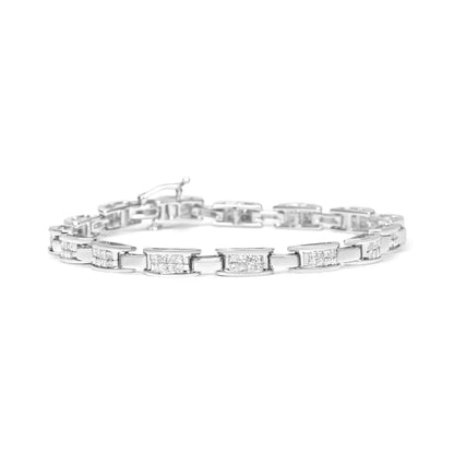 14k White Gold 2.0 Cttw Princess Cut Invisible Set Diamond Rectangular Link Bracelet (i-j Color I1-i2 Clarity)