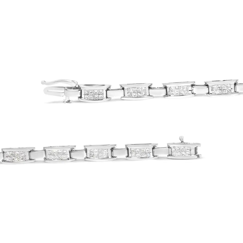 14k White Gold 2.0 Cttw Princess Cut Invisible Set Diamond Rectangular Link Bracelet (i-j Color I1-i2 Clarity)