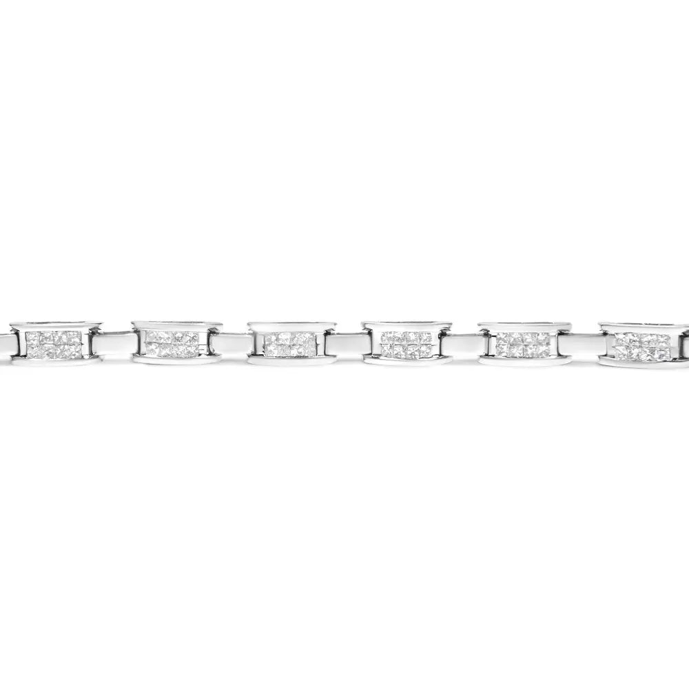 14k White Gold 2.0 Cttw Princess Cut Invisible Set Diamond Rectangular Link Bracelet (i-j Color I1-i2 Clarity)