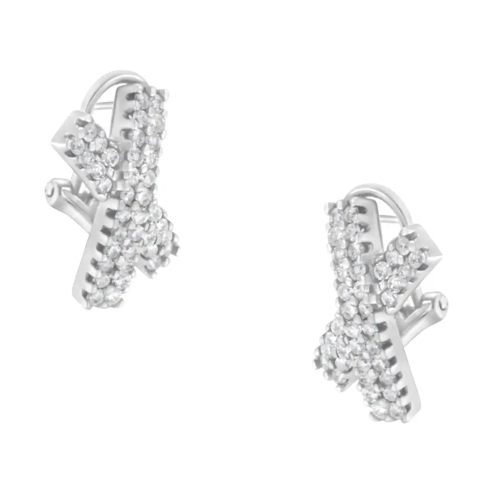 14k White Gold 2.0 Cttw Round-brilliant Cut Diamond Domed x Shaped Omega Back Stud Earrings (h-i Color I1-i2 Clarity)