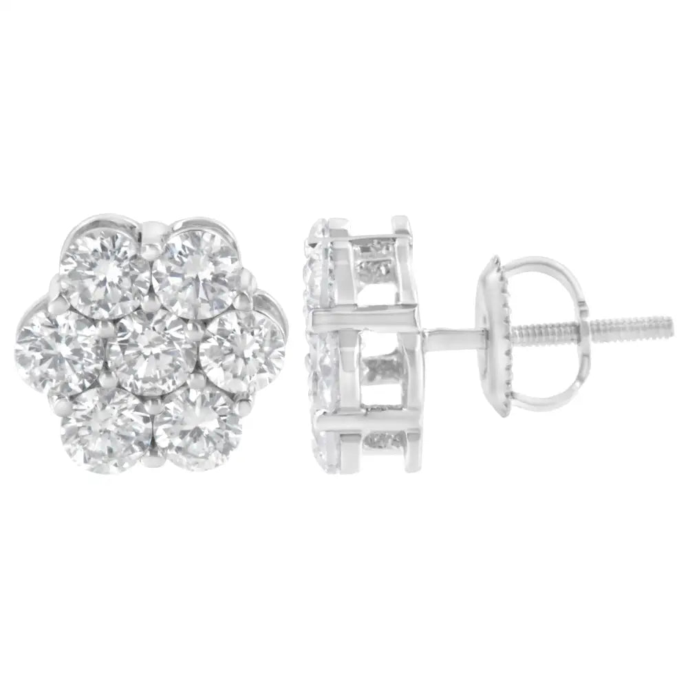 14k White Gold 2.0 Cttw Round Brilliant Cut Diamond Floral Cluster Screwback Stud Earrings (h-i Color Si2-i1 Clarity)