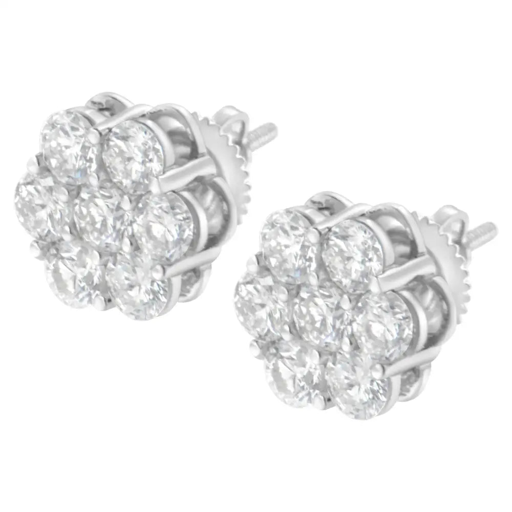 14k White Gold 2.0 Cttw Round Brilliant Cut Diamond Floral Cluster Screwback Stud Earrings (h-i Color Si2-i1 Clarity)