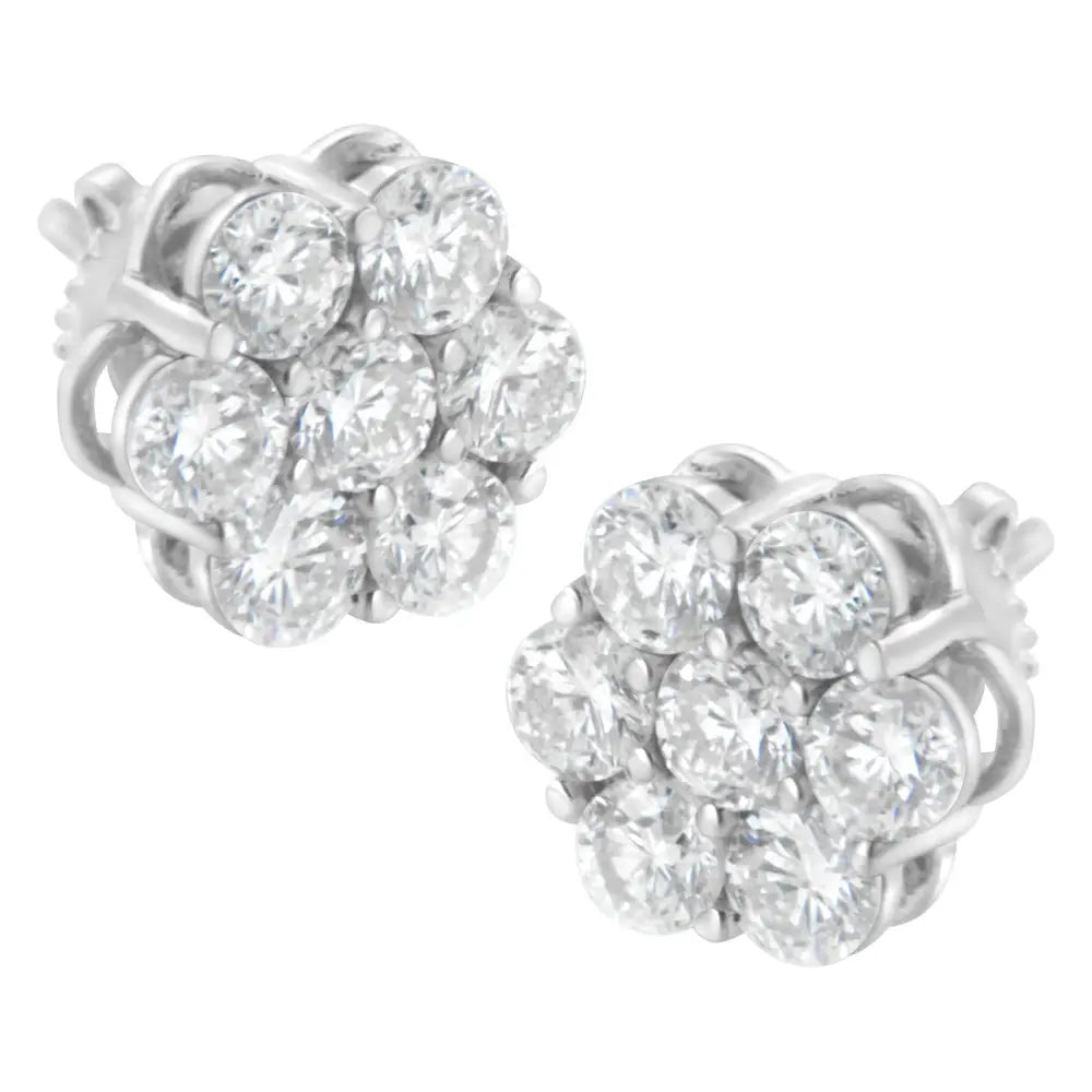 14k White Gold 2.0 Cttw Round Brilliant Cut Diamond Floral Cluster Screwback Stud Earrings (h-i Color Si2-i1 Clarity)