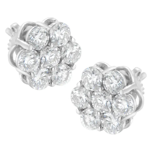 14k White Gold 2.0 Cttw Round Brilliant Cut Diamond Floral Cluster Screwback Stud Earrings (h-i Color Si2-i1 Clarity)