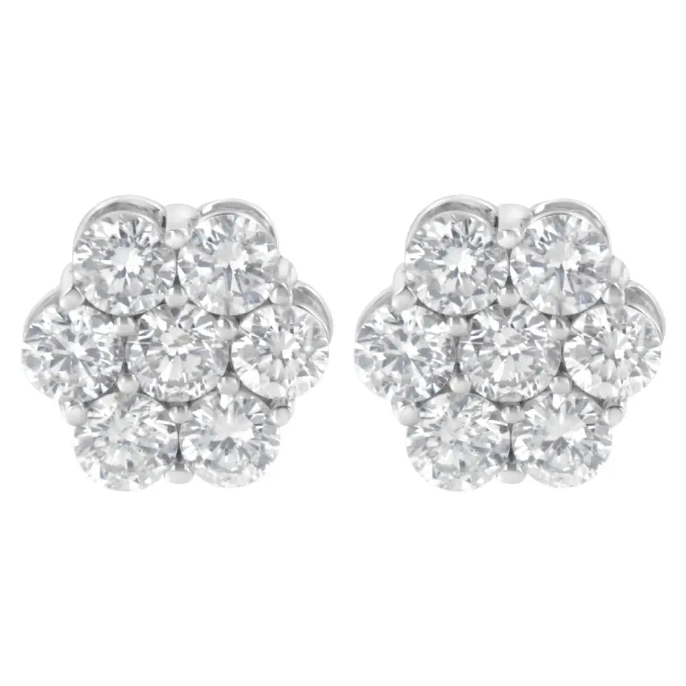 14k White Gold 2.0 Cttw Round Brilliant Cut Diamond Floral Cluster Screwback Stud Earrings (h-i Color Si2-i1 Clarity)