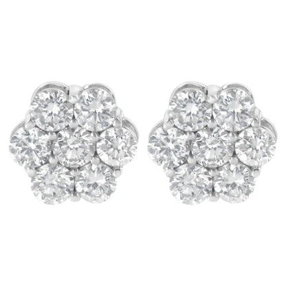 14k White Gold 2.0 Cttw Round Brilliant Cut Diamond Floral Cluster Screwback Stud Earrings (h-i Color Si2-i1 Clarity)