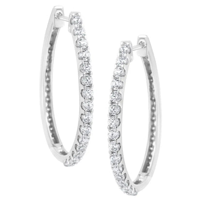 14k White Gold 2.0 Cttw Round Brilliant Cut Diamond Oblong Hinged Leverback Hoop Earrings (i-j Color I1-i2 Clarity)