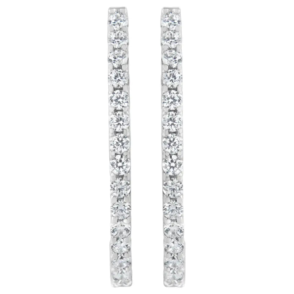 14k White Gold 2.0 Cttw Round Brilliant Cut Diamond Oblong Hinged Leverback Hoop Earrings (i-j Color I1-i2 Clarity)