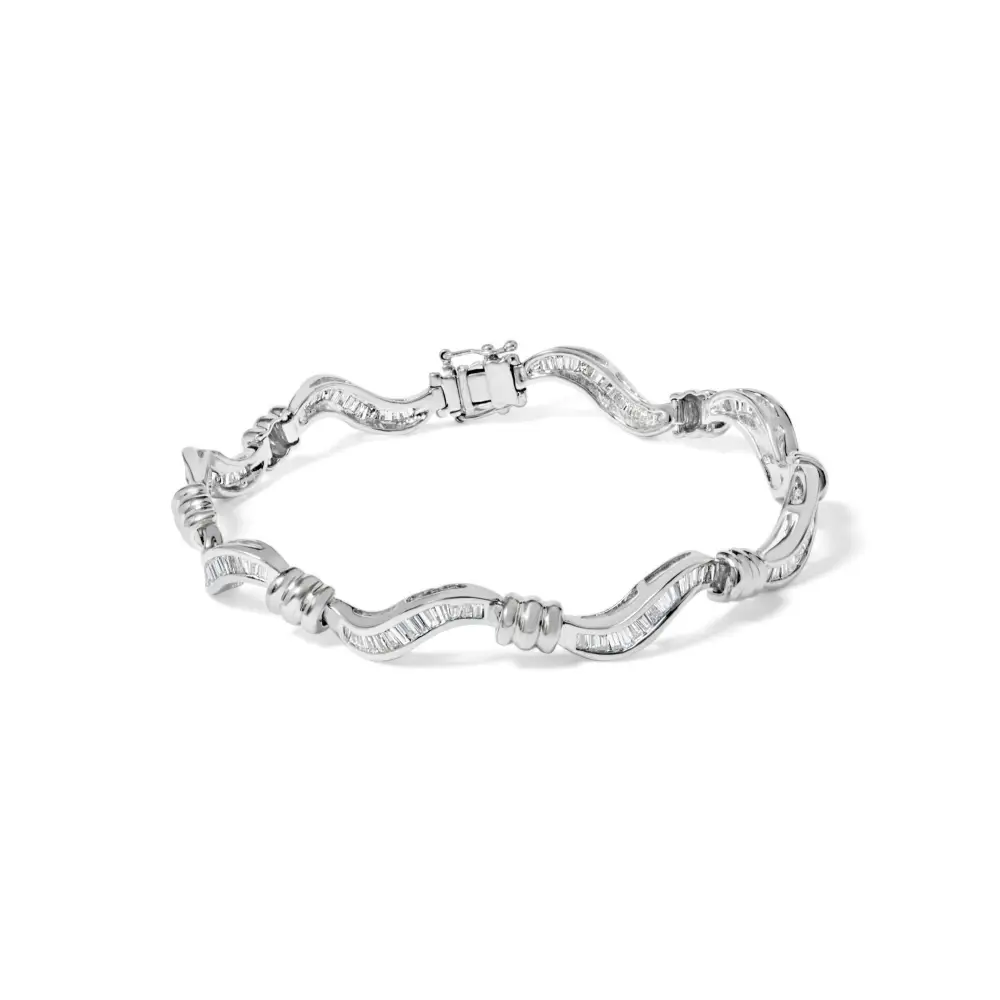 14k White Gold 2.00 Cttw Baguette-cut Spiral Link 7’’ Bracelet (g-h Color Si1-si2 Clarity) - Fine Jewelry us Direct