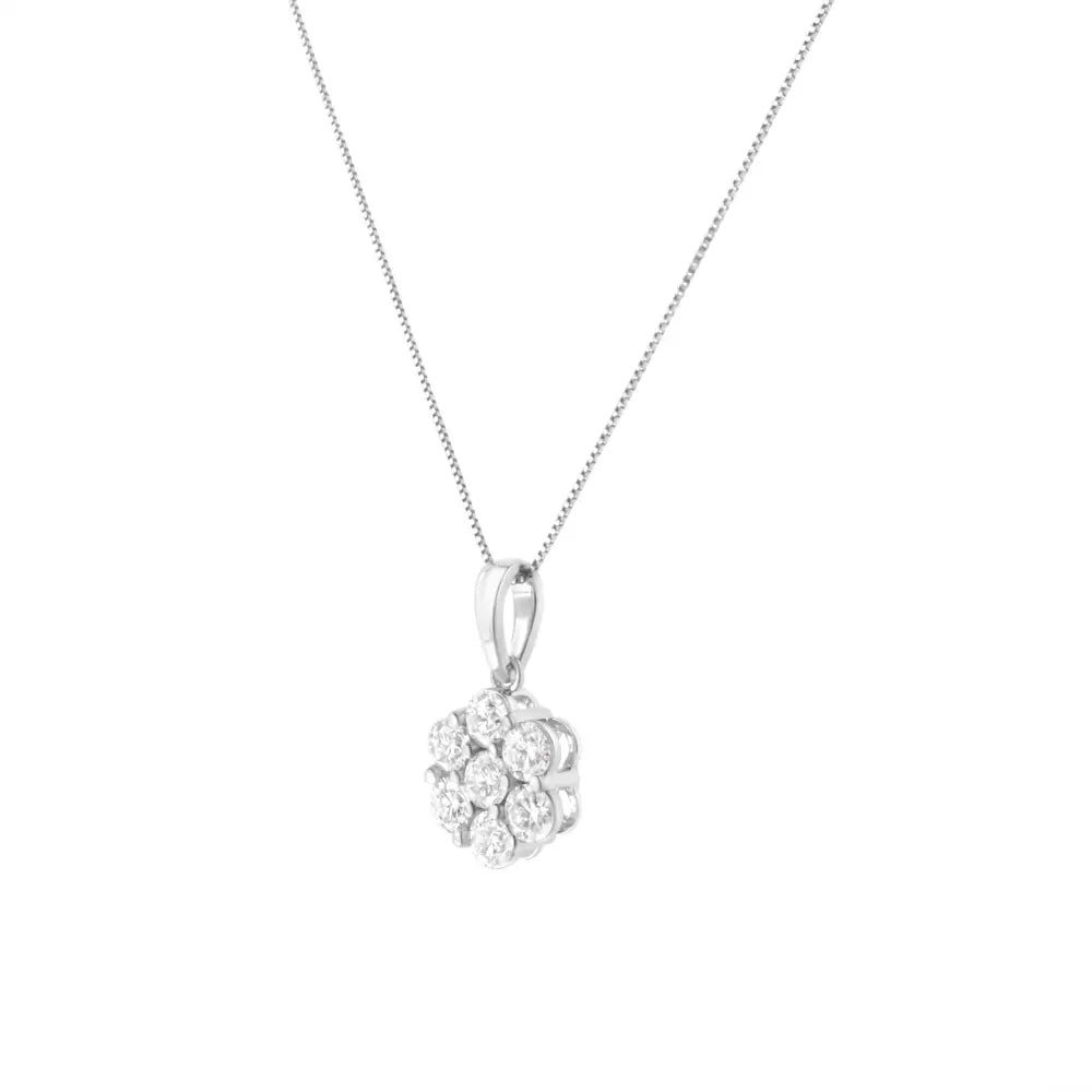 14k White Gold 2.00 Cttw Brilliant Round-cut Diamond 7 Stone Flower Cluster 18’’ Pendant Necklace (h-i Color Si2-i1