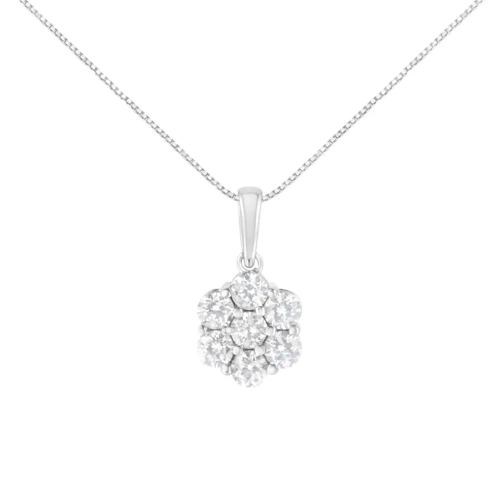 14k White Gold 2.00 Cttw Brilliant Round-cut Diamond 7 Stone Flower Cluster 18’’ Pendant Necklace (h-i Color Si2-i1