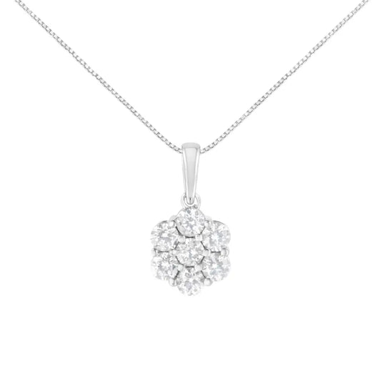 14k White Gold 2.00 Cttw Brilliant Round-cut Diamond 7 Stone Flower Cluster 18’’ Pendant Necklace (h-i Color Si2-i1