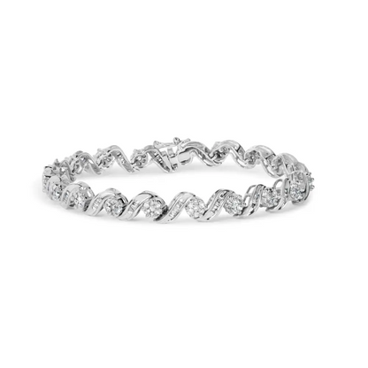 14k White Gold 2.00 Cttw Diamond Cluster and Spiral Link Bracelet (i-j Color I1-i2 Clarity) - 7’’ - Fine Jewelry