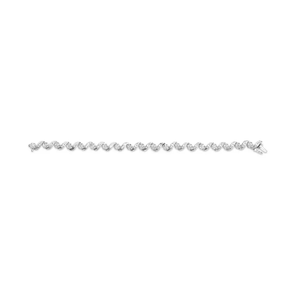 14k White Gold 2.00 Cttw Diamond Cluster and Spiral Link Bracelet (i-j Color I1-i2 Clarity) - 7’’ - Fine Jewelry