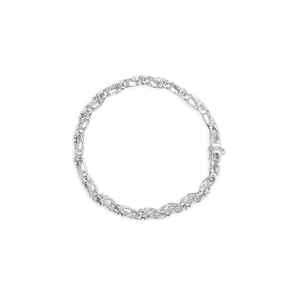 14k White Gold 2.00 Cttw Diamond Cluster and Spiral Link Bracelet (i-j Color I1-i2 Clarity) - 7’’ - Fine Jewelry