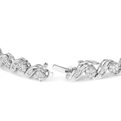 14k White Gold 2.00 Cttw Diamond Cluster and Spiral Link Bracelet (i-j Color I1-i2 Clarity) - 7’’ - Fine Jewelry