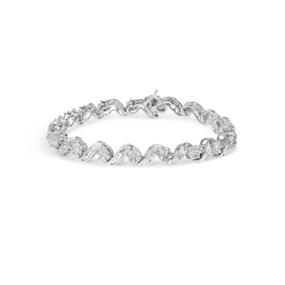 14k White Gold 2.00 Cttw Diamond Cluster and Spiral Link Bracelet (i-j Color I1-i2 Clarity) - 7’’ - Fine Jewelry