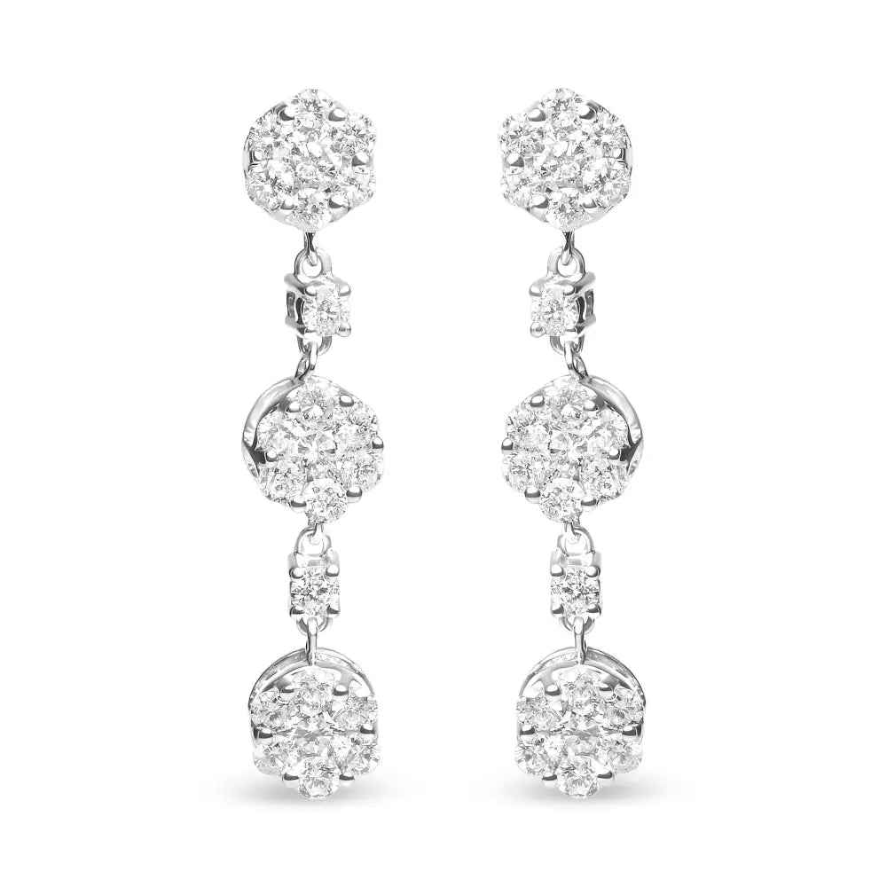 14k White Gold 2.00 Cttw Diamond Composite Cluster Floral Drop Earrings (i-j Color I1-i2 Clarity) - Fine Jewelry