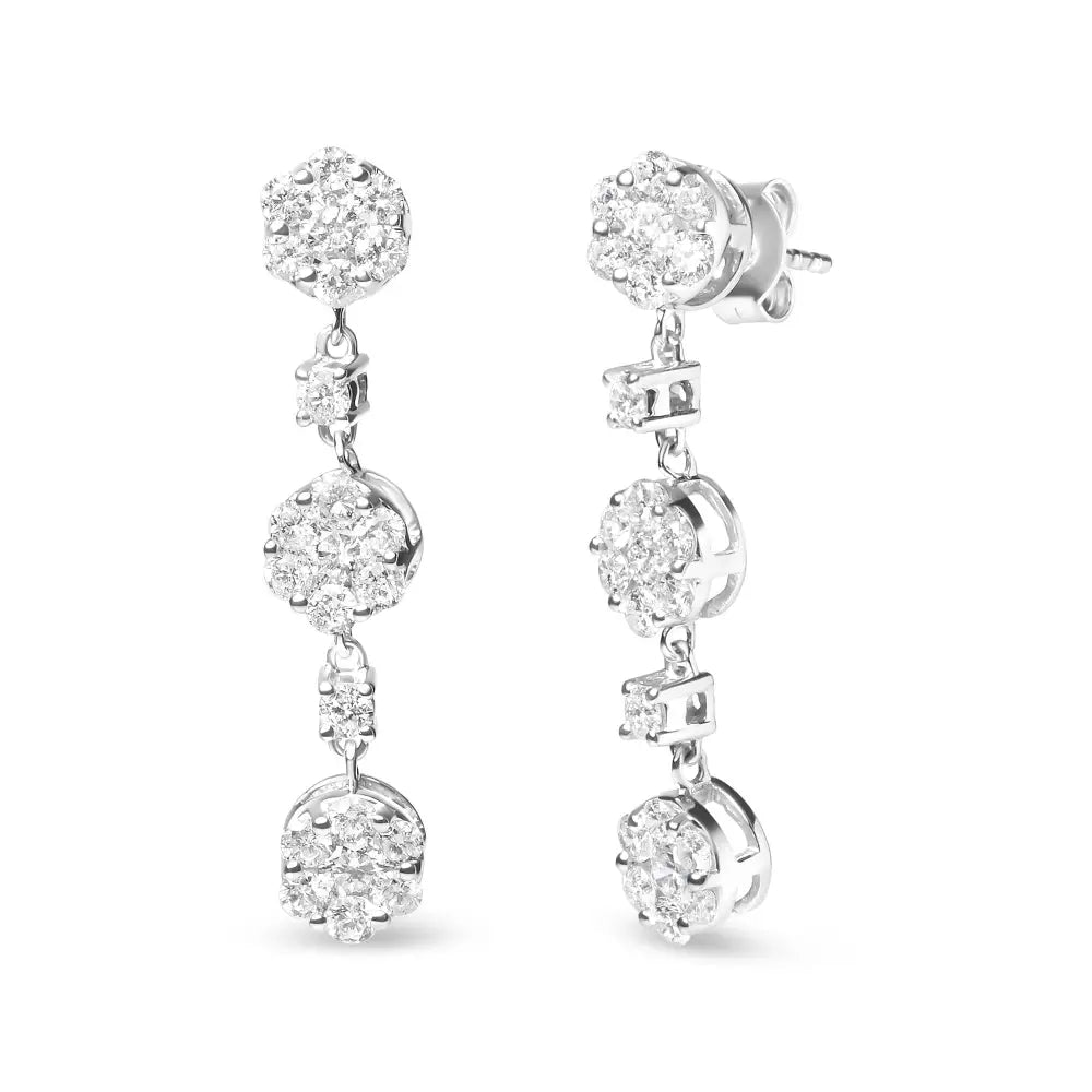 14k White Gold 2.00 Cttw Diamond Composite Cluster Floral Drop Earrings (i-j Color I1-i2 Clarity) - Fine Jewelry