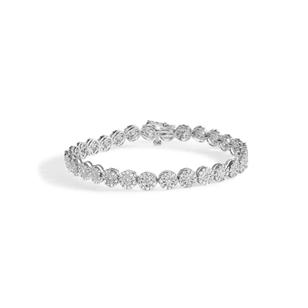 14k White Gold 2.00 Cttw Diamond Halo Link Tennis Bracelet (h-i Color I1-i2 Clarity) - 7’’ Inches - 7 - Fine