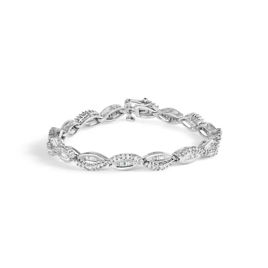 14k White Gold 2.00 Cttw Diamond Swirl and Pear Shape Link Bracelet (i-j Color I2-i3 Clarity) - 7’’ - Fine Jewelry