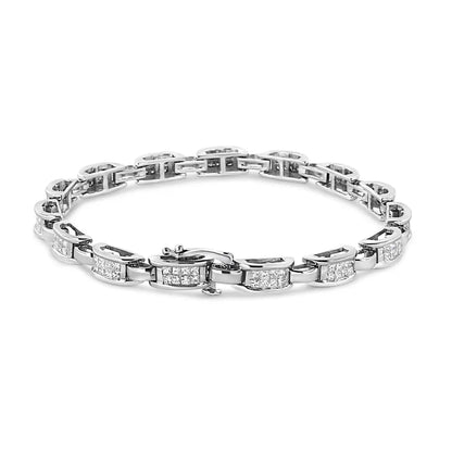 14k White Gold 2.00 Cttw Invisble-set Princess Diamond Link Bracelet (i1-i2 Clarity I-j Color) - 7.25’’ - Fine