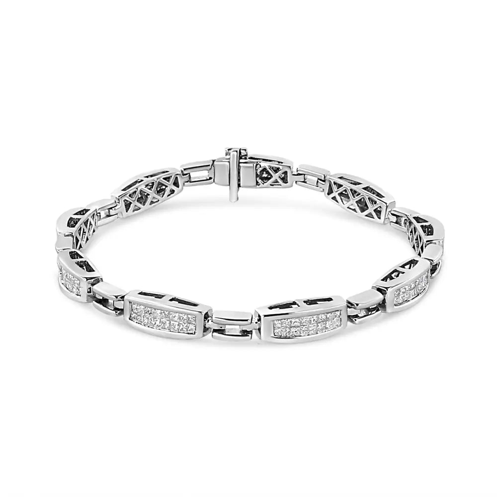 14k White Gold 2.00 Cttw Invisble-set Princess Diamond Link Bracelet (i1-i2 Clarity I-j Color) - 7.25’’ - Fine