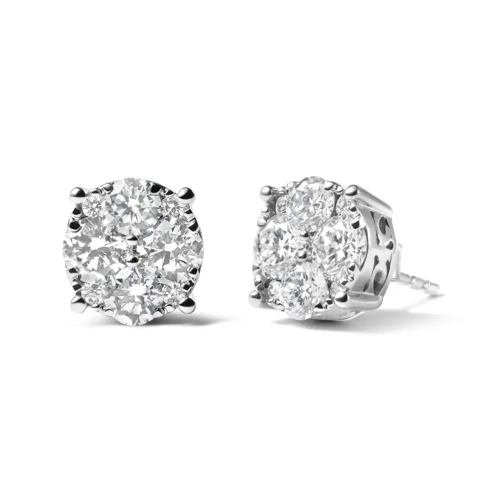 14k White Gold 2.00 Cttw Lab Grown Diamond Cluster Stud Earrings (g-h Color Vs1-vs2 Clarity) - Fine Jewelry us Direct