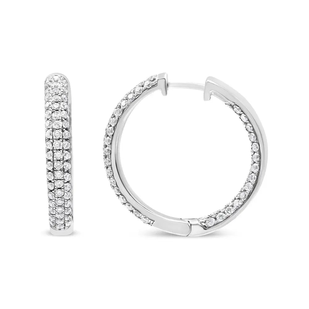 14k White Gold 2.00 Cttw Lab Grown Diamond Triple Row Inside out Hoop Earrings (g-h Color Si1-si2 Clarity) - Fine