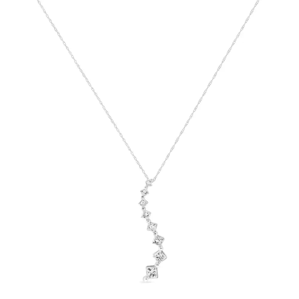 14k White Gold 2.00 Cttw Princess-cut and Baguette-cut Diamond Journey 18’’ Pendant Necklace (h-i Color Si2-i1