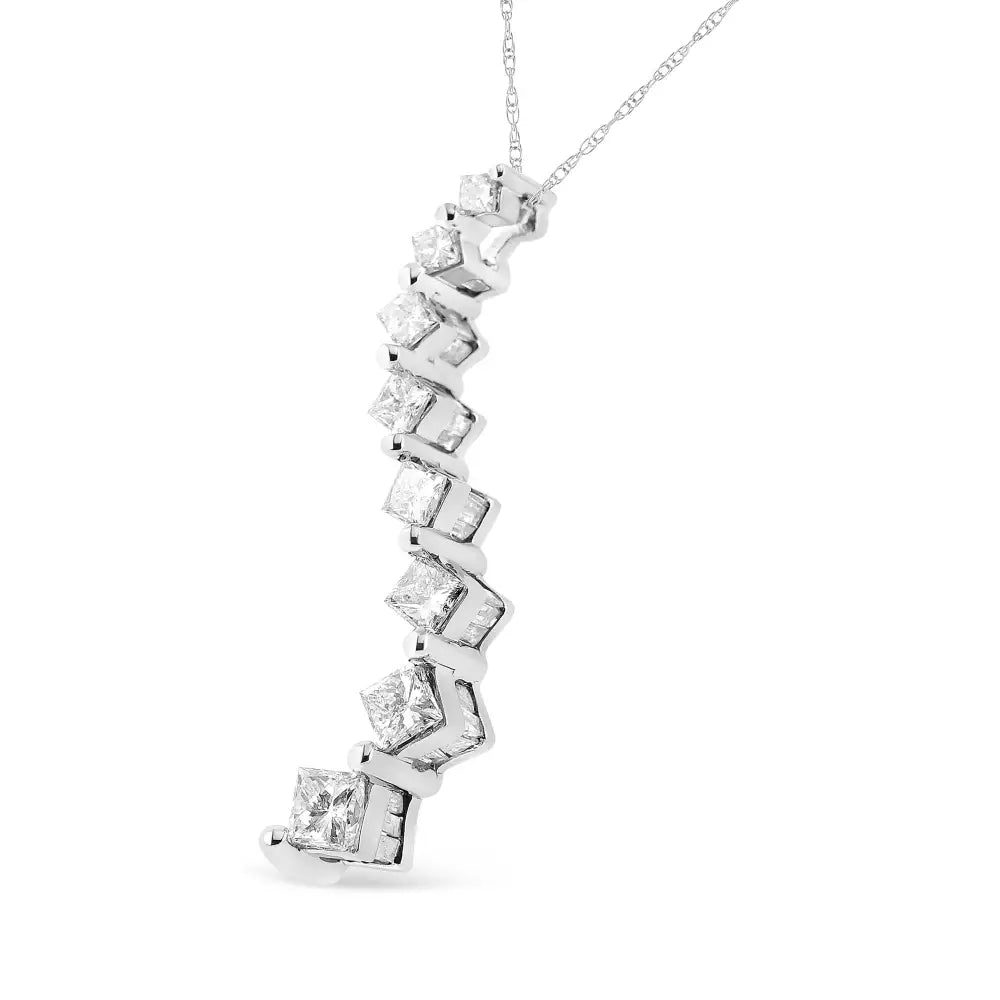 14k White Gold 2.00 Cttw Princess-cut and Baguette-cut Diamond Journey 18’’ Pendant Necklace (h-i Color Si2-i1