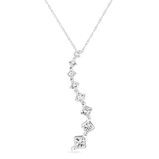 14k White Gold 2.00 Cttw Princess-cut and Baguette-cut Diamond Journey 18’’ Pendant Necklace (h-i Color Si2-i1