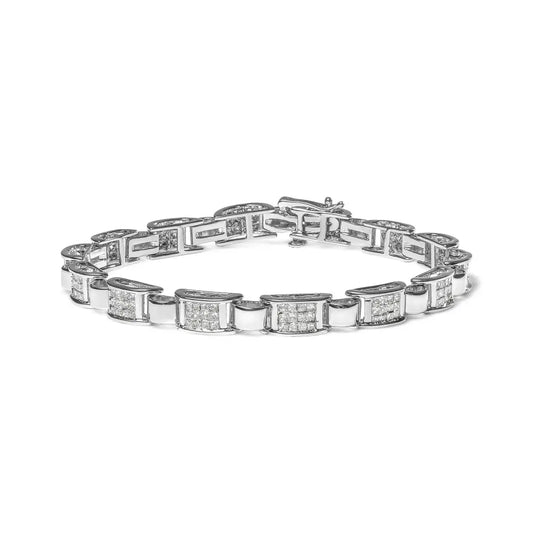 14k White Gold 2.00 Cttw Princess Diamond Invisible Set Link Bracelet (h-i Color Si2-i1 Clarity) - 7’’ - Fine