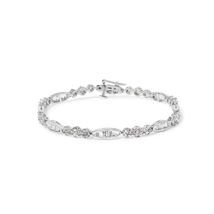 14k White Gold 2 1/2 Cttw Diamond Alternating Floral Cluster and Oval Link 7’’ Bracelet (g-h Color Si2-i1 Clarity)