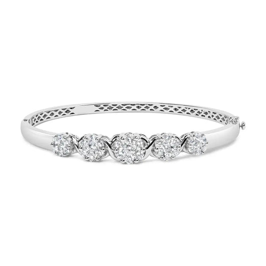 14k White Gold 2 1/2 Cttw Diamond Graduating Floral Cluster Bangle Bracelet (h-i Color Si1-si2 Clarity) - Fits Wrists