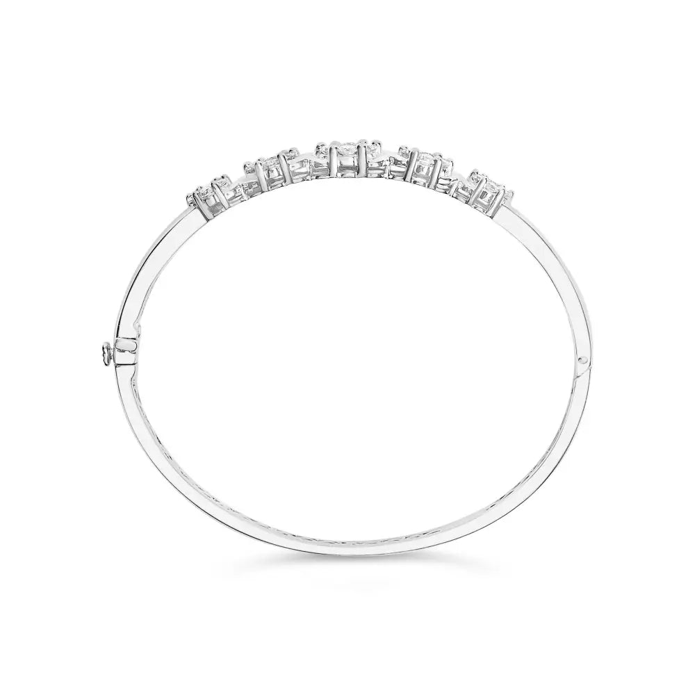 14k White Gold 2 1/2 Cttw Diamond Graduating Floral Cluster Bangle Bracelet (h-i Color Si1-si2 Clarity) - Fits Wrists