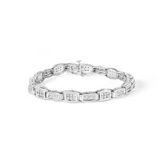 14k White Gold 2-1/2 Cttw Round-brilliant & Baguette Cut Diamond 7’’ Alternating Flared Links Tennis Bracelet (h-i