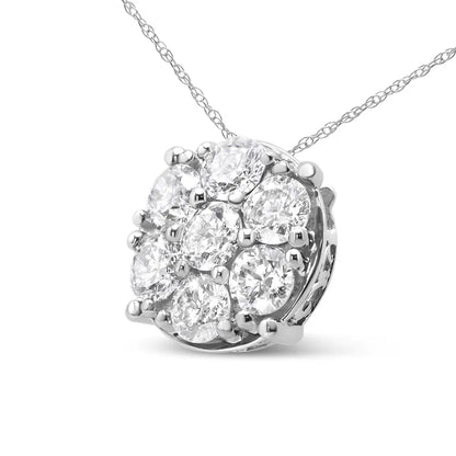 14k White Gold 2 1/3 Cttw Diamond 7 Stone Floral Cluster 18’’ Pendant Necklace (h-i Color I1-i2 Clarity) - Fine