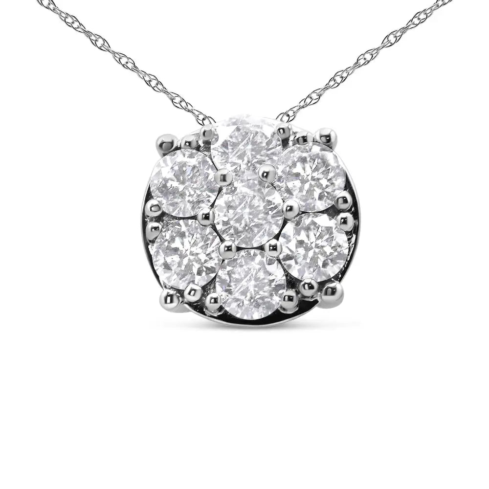 14k White Gold 2 1/3 Cttw Diamond 7 Stone Floral Cluster 18’’ Pendant Necklace (h-i Color I1-i2 Clarity) - Fine