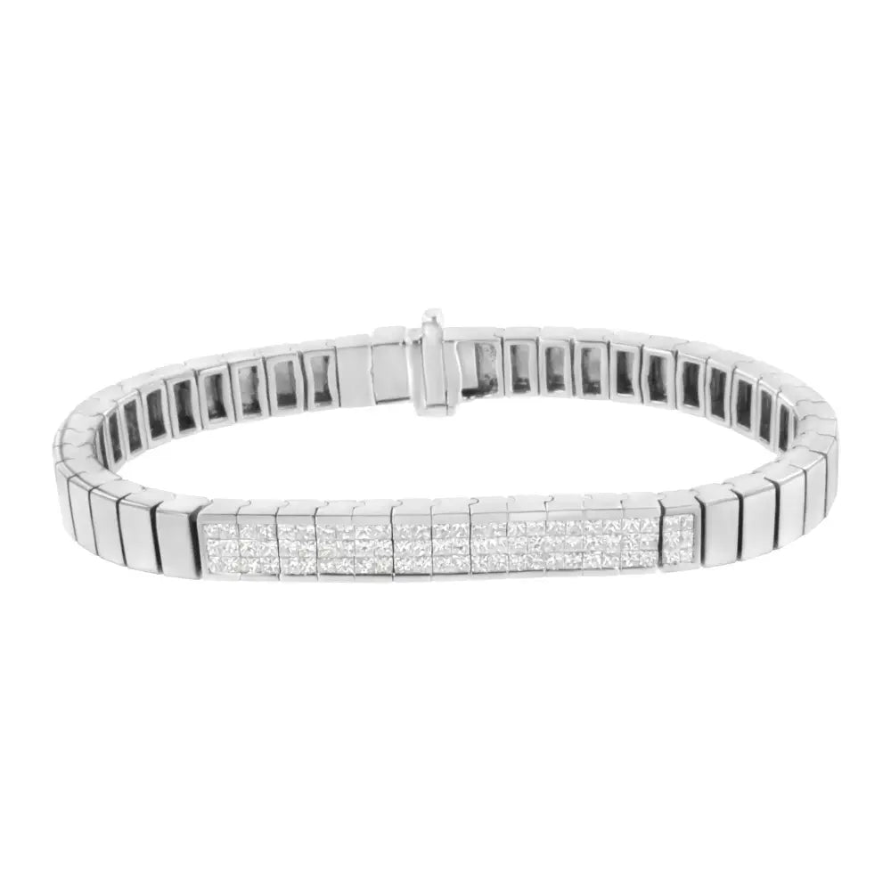 14k White Gold 2 1/8 Cttw Invisible Set Princess-cut Diamond Id Tennis Bracelet (i-j Color Si1-si2 Clarity) - Size 7