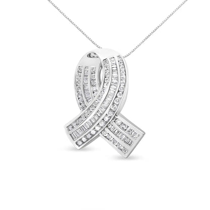 14k White Gold 2 5/8 Cttw Channel Set Round and Baguette Diamond Awareness Ribbon Pendant (h-i Color I1-i2 Clarity)