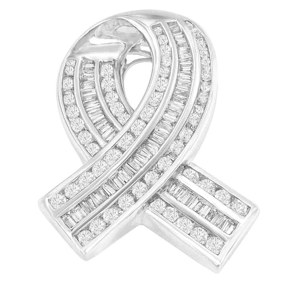 14k White Gold 2 5/8 Cttw Channel Set Round and Baguette Diamond Awareness Ribbon Pendant (h-i Color I1-i2 Clarity)